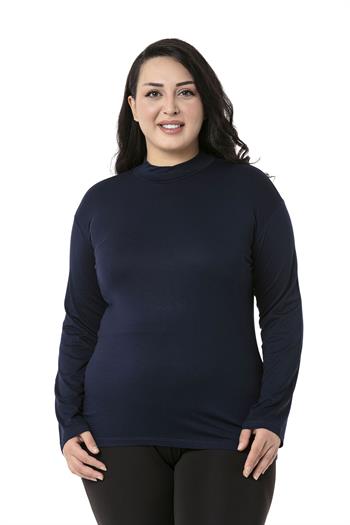Büyük Beden Yarım Balıkçı Uzun Kollu Viskon Lacivert Body
