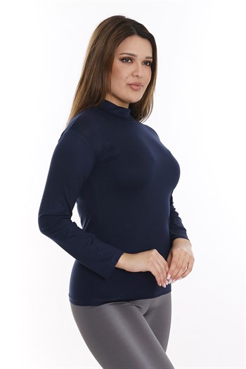 Büyük Beden Yarım Balıkçı Viskon Boğazlı Lacivert Body