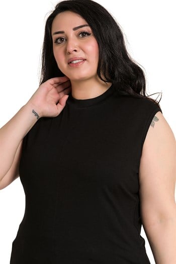 Büyük Beden Yarım Balıkçı Yanları Yırtmaçlı Uzun Viskon Siyah Body