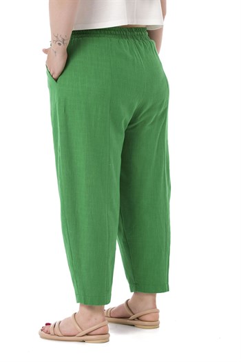 Plus Size Half Shalwar Lined Green Trousers with Pockets Elastic Waist and Drawstring