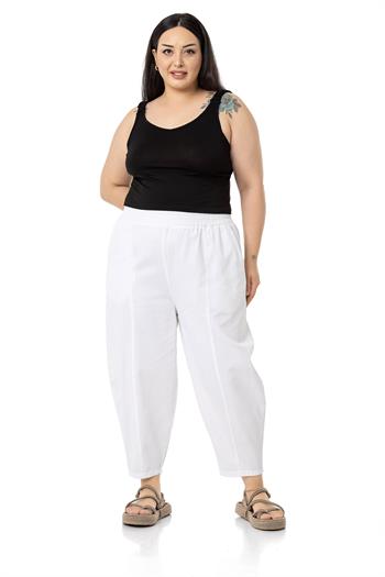 Plus Size Half Shalwar White Trousers with Elastic Waist