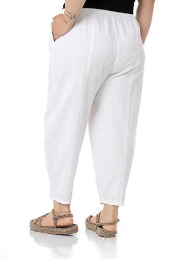 Plus Size Half Shalwar White Trousers with Elastic Waist