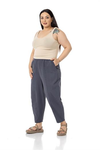 Plus Size Half Shalwar Anthracite Trousers with Elastic Waist