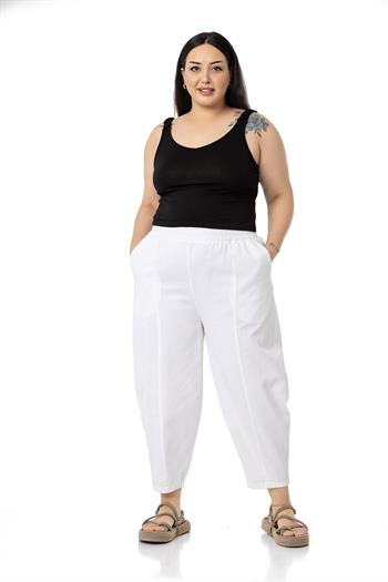 Plus Size Half Shalwar White Trousers with Elastic Waist