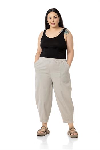 Plus Size Half Shalwar Stone Trousers with Elastic Waist
