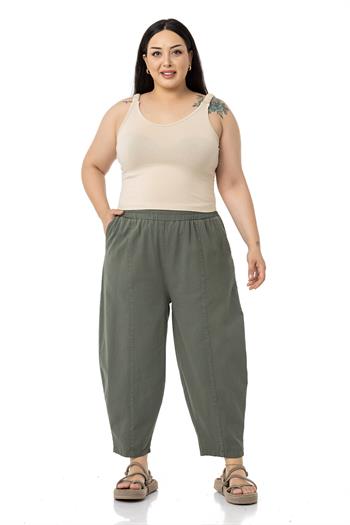 Plus Size Half Shalwar Khaki Trousers with Elastic Waist