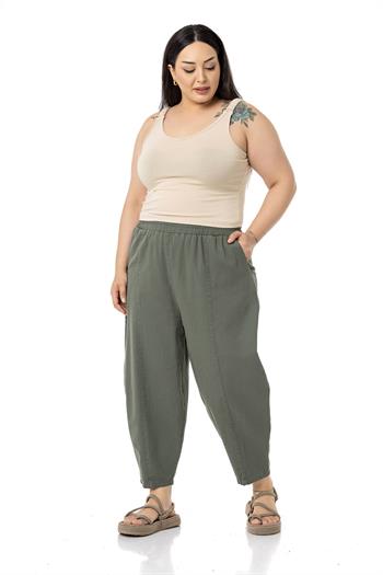 Plus Size Half Shalwar Khaki Trousers with Elastic Waist