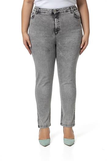 Plus Size High Waist Slim Leg Light Gray Denim Trousers
