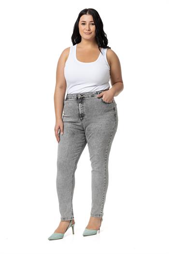 Plus Size High Waist Slim Leg Light Gray Denim Trousers