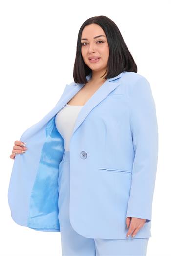 Büyük Beden Tek Düğmeli Bebe Mavi Ceket Pantolon İkili Takım