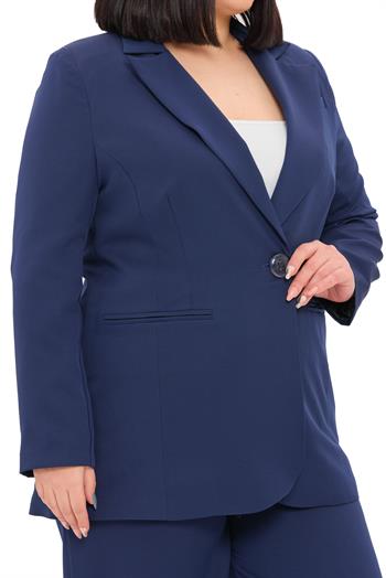 Büyük Beden Tek Düğmeli Lacivert Ceket Pantolon İkili Takım