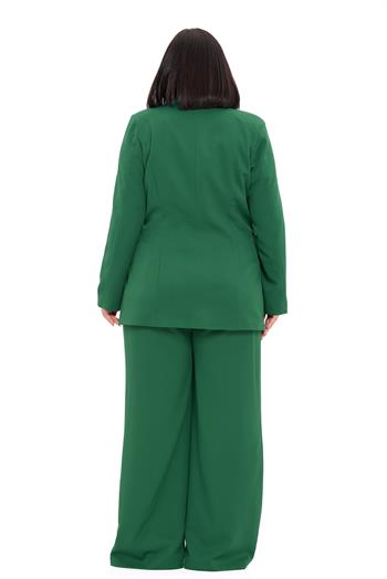 Büyük Beden Tek Düğmeli Zümrüt Yeşili Ceket Pantolon İkili Takım
