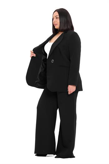 Büyük Beden Tek Düğmeli Siyah Ceket Pantolon İkili Takım