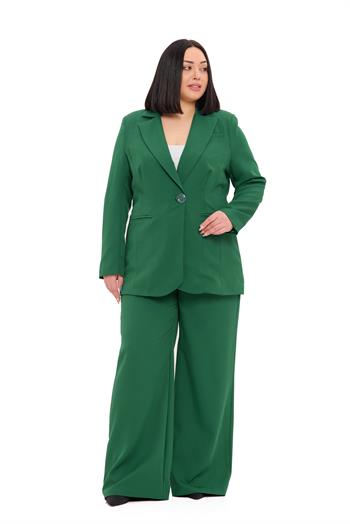 Büyük Beden Tek Düğmeli Zümrüt Yeşili Ceket Pantolon İkili Takım