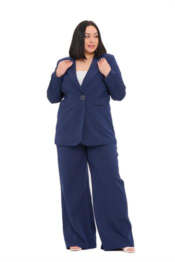 Büyük Beden Tek Düğmeli Lacivert Ceket Pantolon İkili Takım