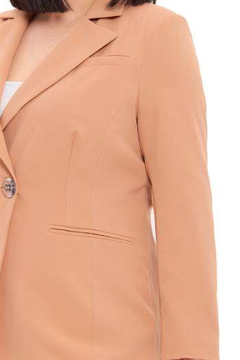 Büyük Beden Tek Düğmeli Vizon Ceket Pantolon İkili Takım