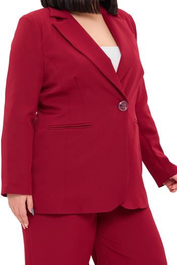 Büyük Beden Tek Düğmeli Bordo Ceket Pantolon İkili Takım