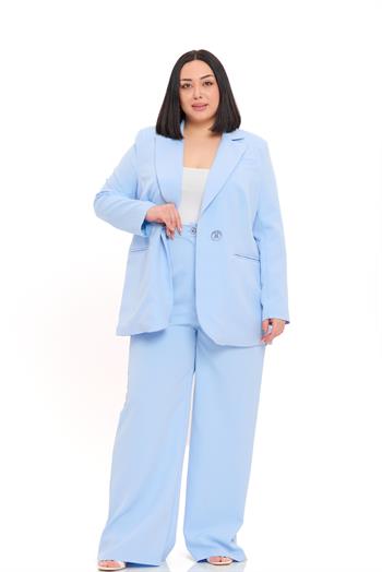 Büyük Beden Tek Düğmeli Bebe Mavi Ceket Pantolon İkili Takım