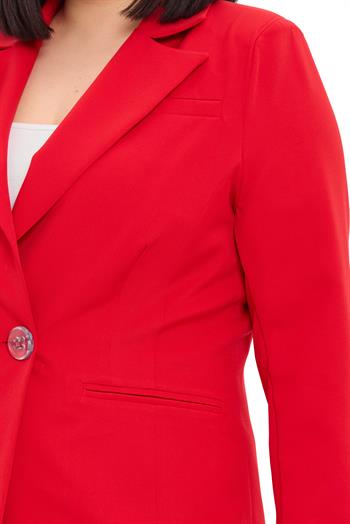 Büyük Beden Tek Düğmeli Kırmızı Ceket Pantolon İkili Takım