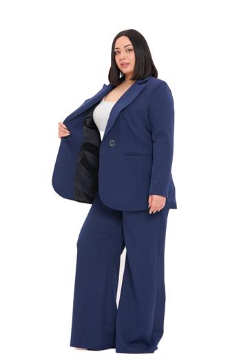 Büyük Beden Tek Düğmeli Lacivert Ceket Pantolon İkili Takım