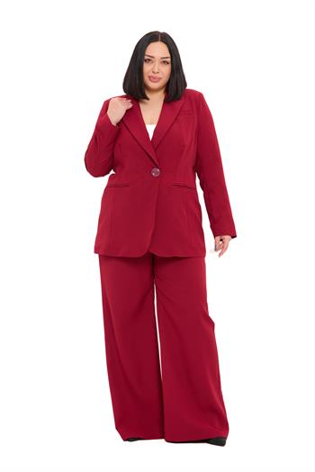 Büyük Beden Tek Düğmeli Bordo Ceket Pantolon İkili Takım