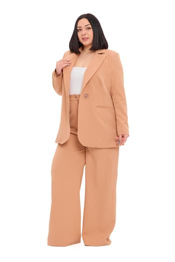 Büyük Beden Tek Düğmeli Vizon Ceket Pantolon İkili Takım