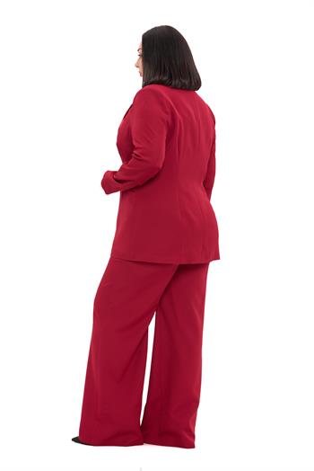 Büyük Beden Tek Düğmeli Bordo Ceket Pantolon İkili Takım