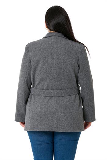 Büyük Beden Asimetrik Kesim Kuşaklı Astarlı Antrasit Ceket