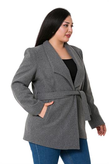 Büyük Beden Asimetrik Kesim Kuşaklı Astarlı Antrasit Ceket