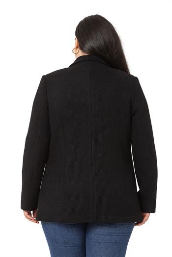 Büyük Beden Blazer Cepli Örme Astarlı Siyah Ceket