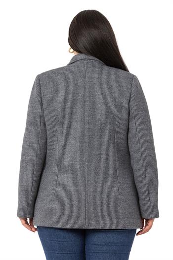 Büyük Beden Blazer Cepli Örme Astarlı Gri Ceket