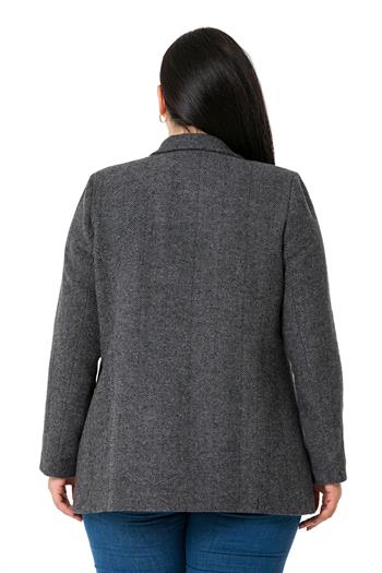 Büyük Beden Cepli Balıksırtı Blazer Astarlı Gri Ceket  