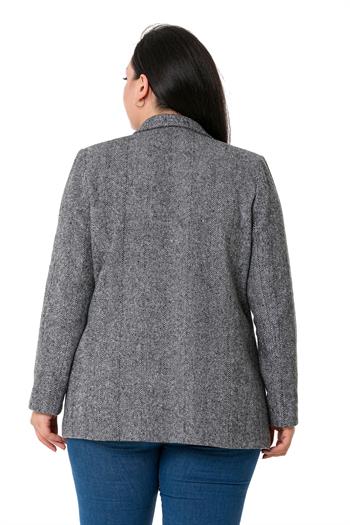 Büyük Beden Cepli Balıksırtı Blazer Astarlı Ekru Ceket  