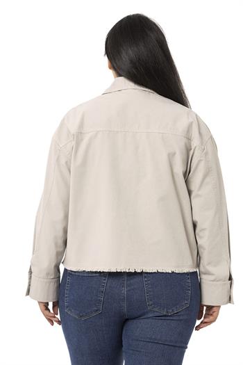Büyük Beden Kapaklı Cepli Eteği Pis Dikişli Taş Rengi Ceket