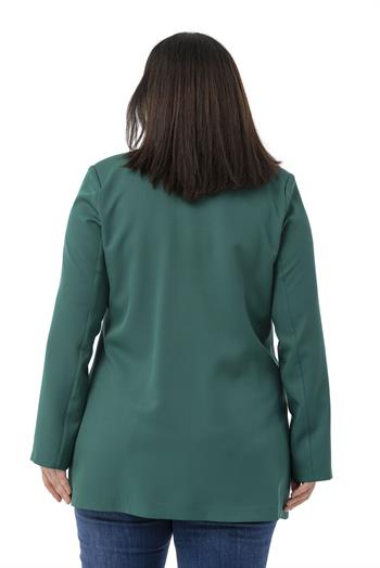 Büyük Beden Kaplama Düğmeli Kruvaze Zümrüt Yeşili Astarsız Ceket