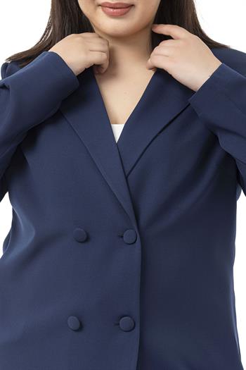 Büyük Beden Kaplama Düğmeli Kruvaze Lacivert Astarsız Ceket