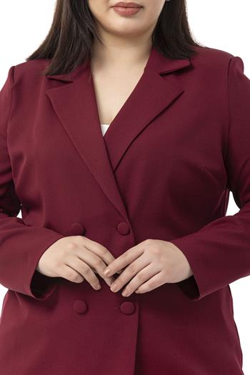 Büyük Beden Kaplama Düğmeli Kruvaze Bordo Astarsız Ceket