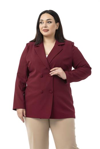 Büyük Beden Kaplama Düğmeli Kruvaze Bordo Astarsız Ceket