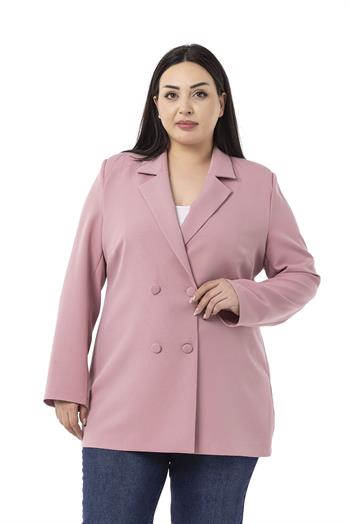 Büyük Beden Kaplama Düğmeli Kruvaze Gül Kurusu Astarsız Ceket