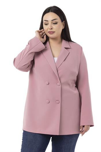 Büyük Beden Kaplama Düğmeli Kruvaze Gül Kurusu Astarsız Ceket