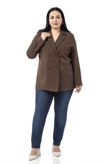 Büyük Beden Kaplama Düğmeli Kruvaze Kahverengi Astarsız Ceket