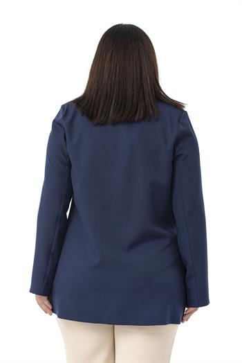 Büyük Beden Kaplama Düğmeli Kruvaze Lacivert Astarsız Ceket
