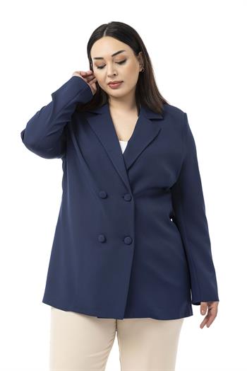 Büyük Beden Kaplama Düğmeli Kruvaze Lacivert Astarsız Ceket