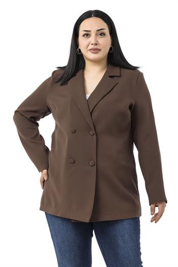 Büyük Beden Kaplama Düğmeli Kruvaze Kahverengi Astarsız Ceket