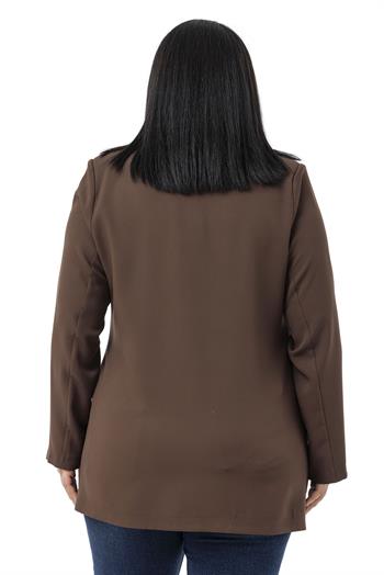 Büyük Beden Kaplama Düğmeli Kruvaze Kahverengi Astarsız Ceket