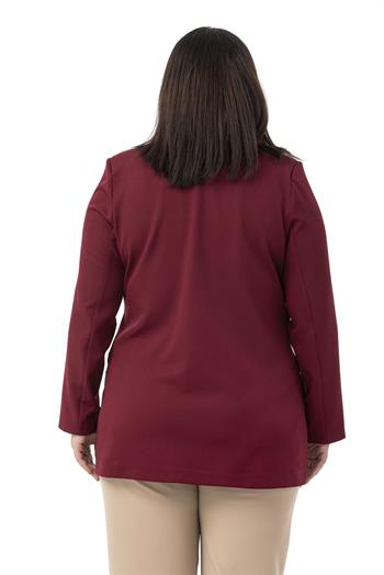 Büyük Beden Kaplama Düğmeli Kruvaze Bordo Astarsız Ceket