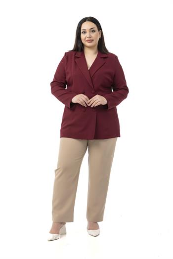Büyük Beden Kaplama Düğmeli Kruvaze Bordo Astarsız Ceket