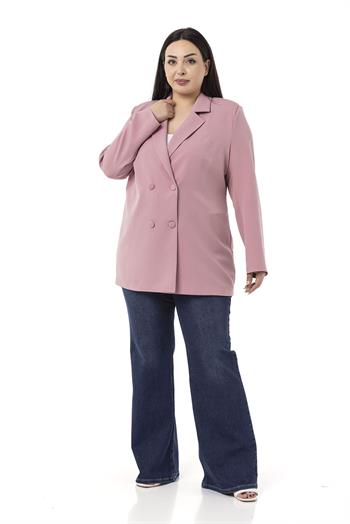 Büyük Beden Kaplama Düğmeli Kruvaze Gül Kurusu Astarsız Ceket