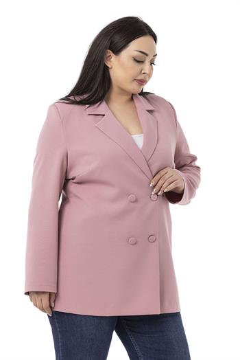 Büyük Beden Kaplama Düğmeli Kruvaze Gül Kurusu Astarsız Ceket
