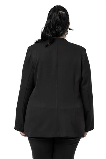 Büyük Beden Kaplama Düğmeli Süs Cep Kapaklı Vatkalı Siyah Ceket